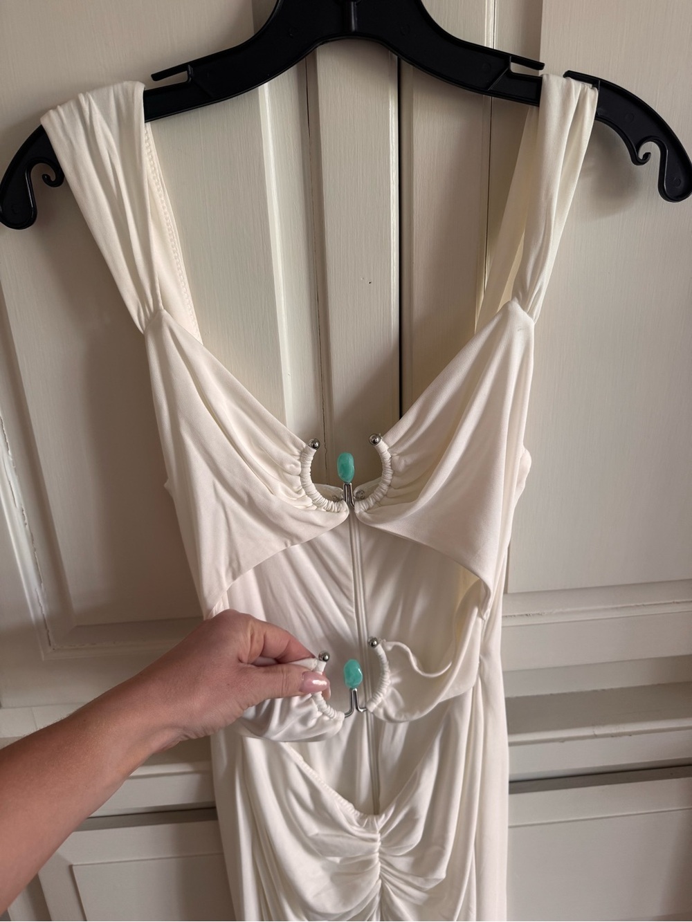 Oh Polly White Maxi Dress with Turquoise Accent